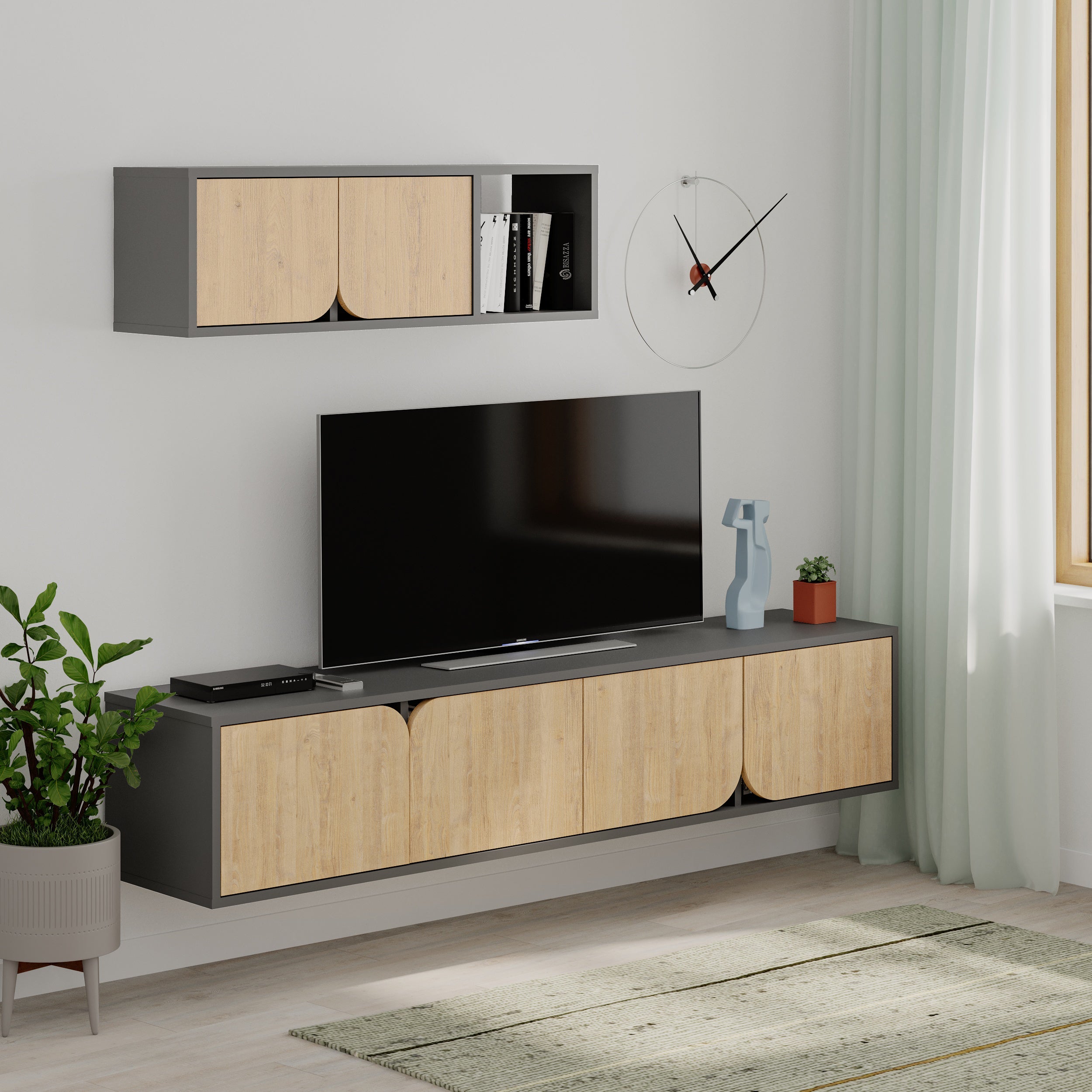 Spark Modern Tv Unit With Wall Storage Unit 180cm - Decortie