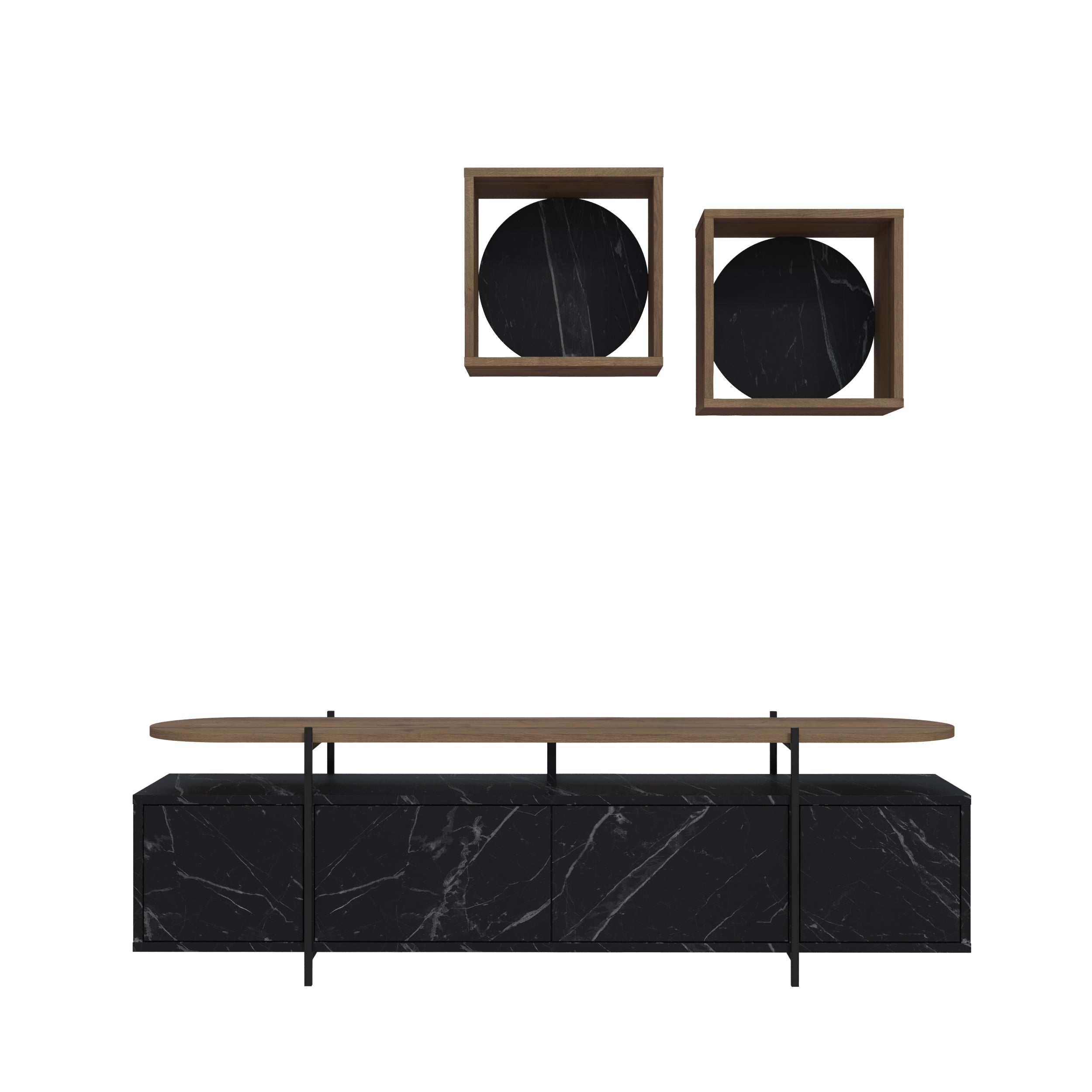 Hanley Modern Tv Unit With Wall Storage Unit 160cm - Decortie