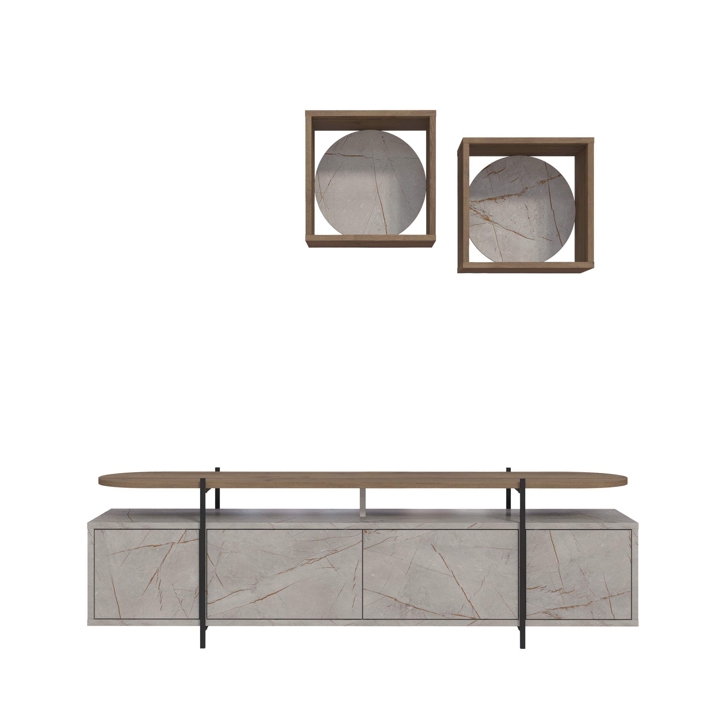 Hanley Modern Tv Unit With Wall Storage Unit 160cm - Decortie