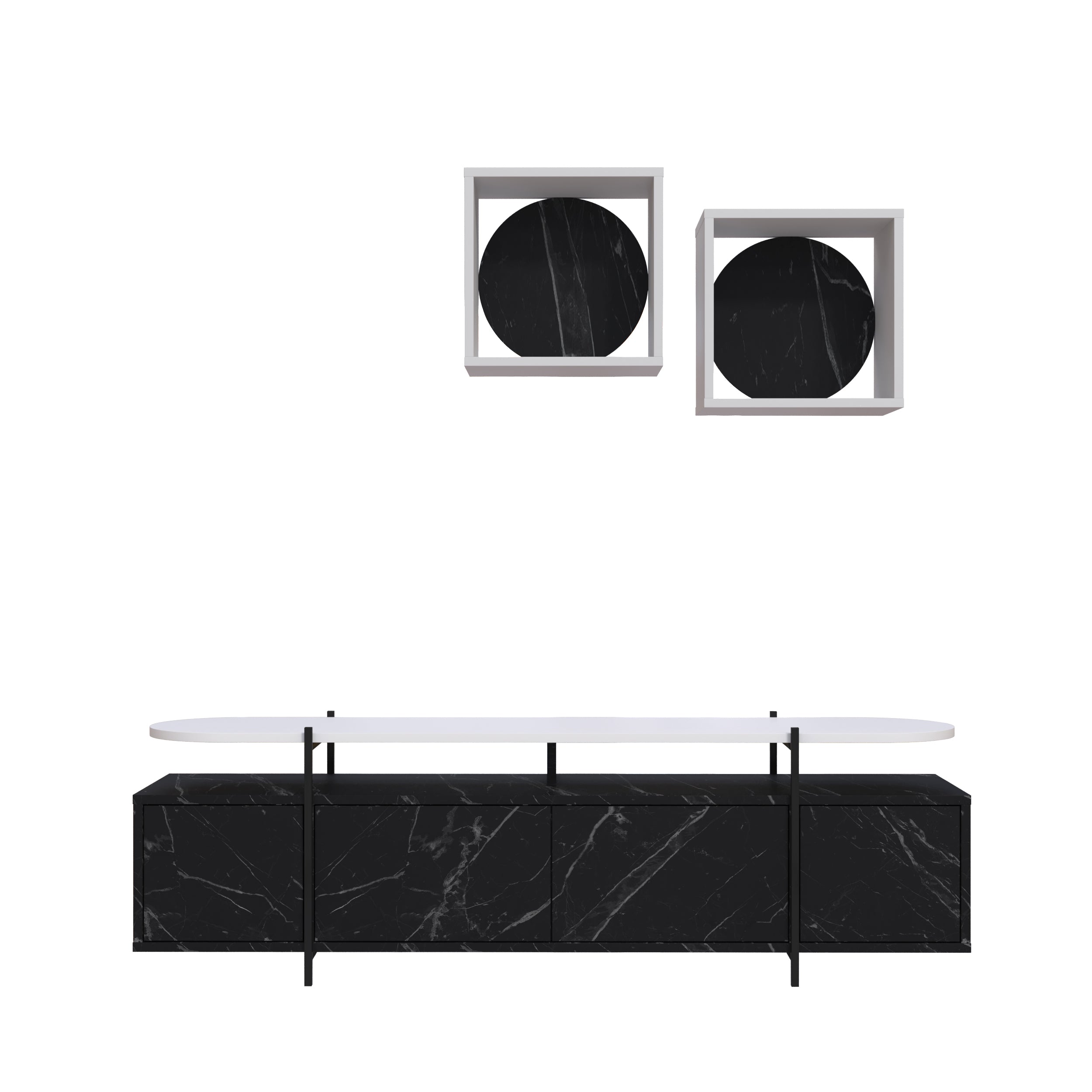 Hanley Modern Tv Unit With Wall Storage Unit 160cm - Decortie