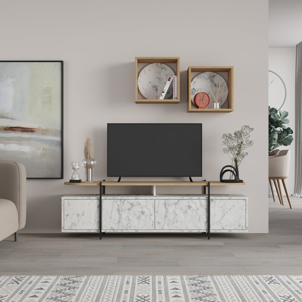decortie Hanley Modern Tv Unit With Wall Storage Unit 160cm