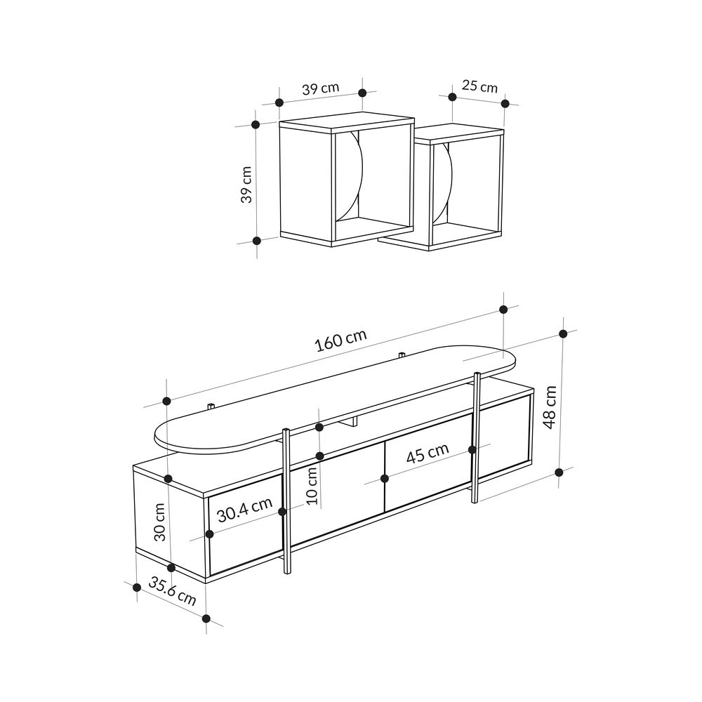 Hanley Modern Tv Unit With Wall Storage Unit 160cm - Decortie