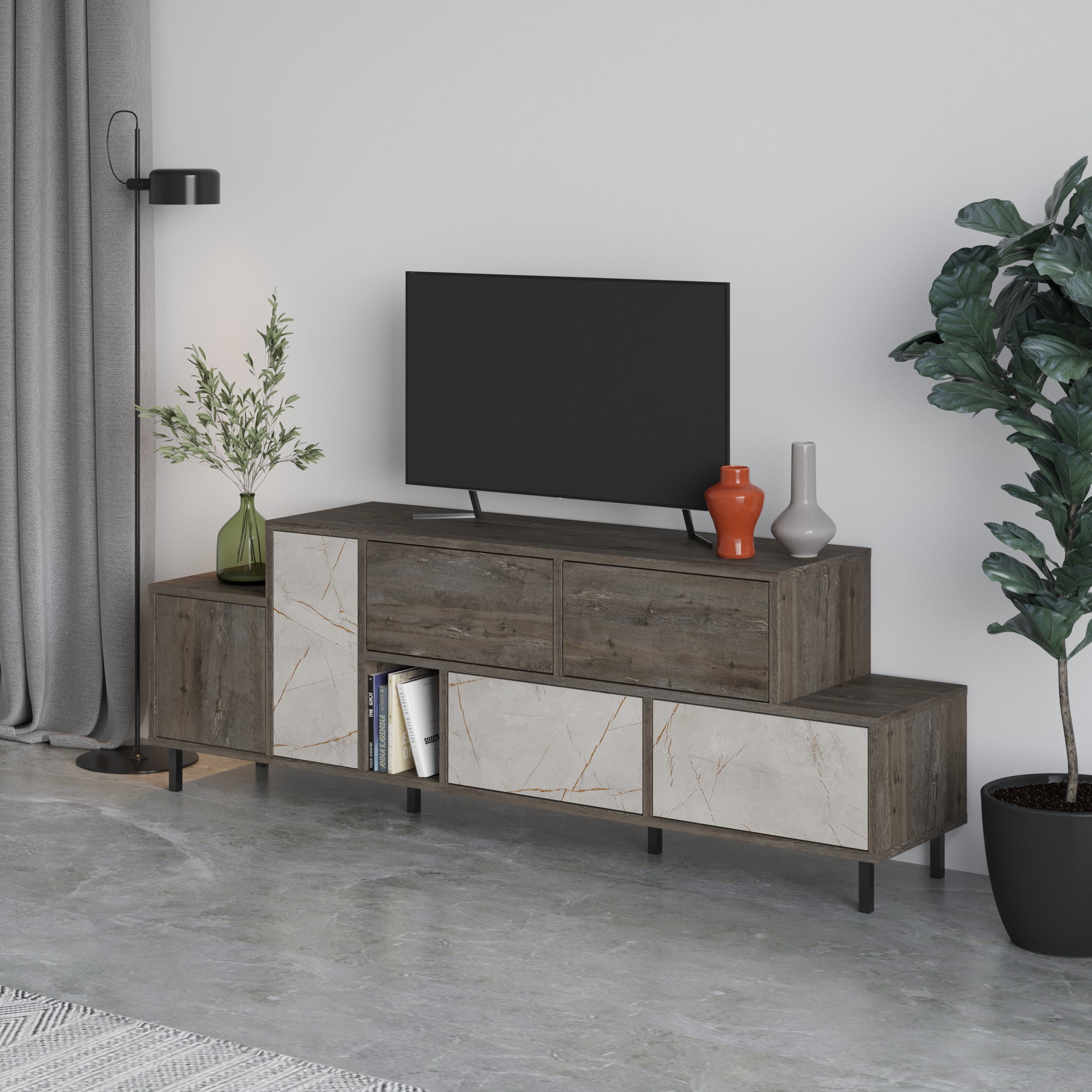 Hermes Modern TV Stand Multimedia Centre With Storage Cabinet 171.2 cm - Decortie