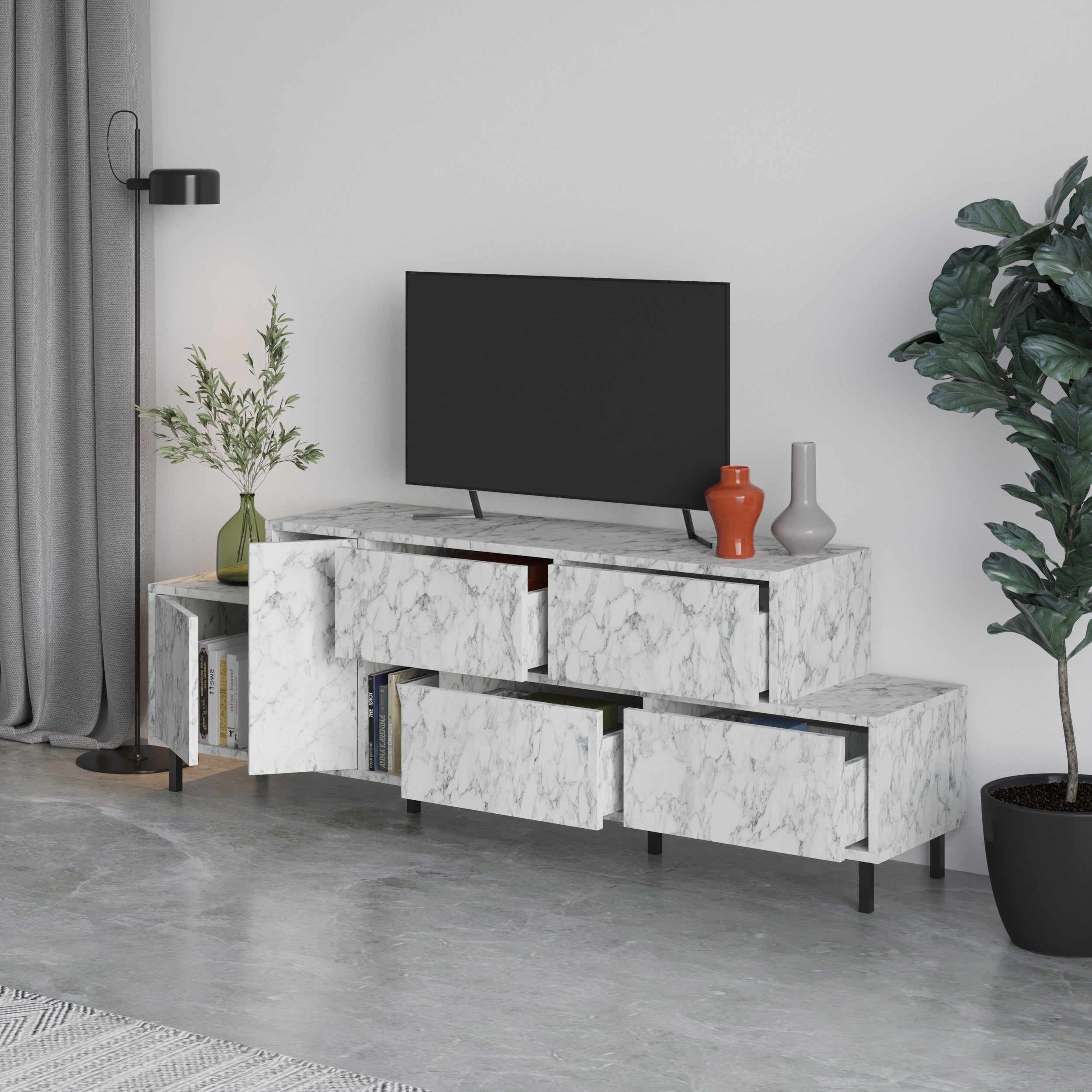 Hermes Modern TV Stand Multimedia Centre With Storage Cabinet 171.2 cm - Decortie