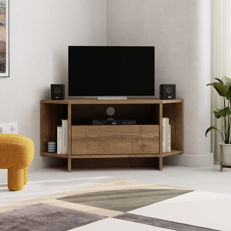 Viva Corner TV Unit – compact corner TV stand with shelves and cabinet – Decortie
