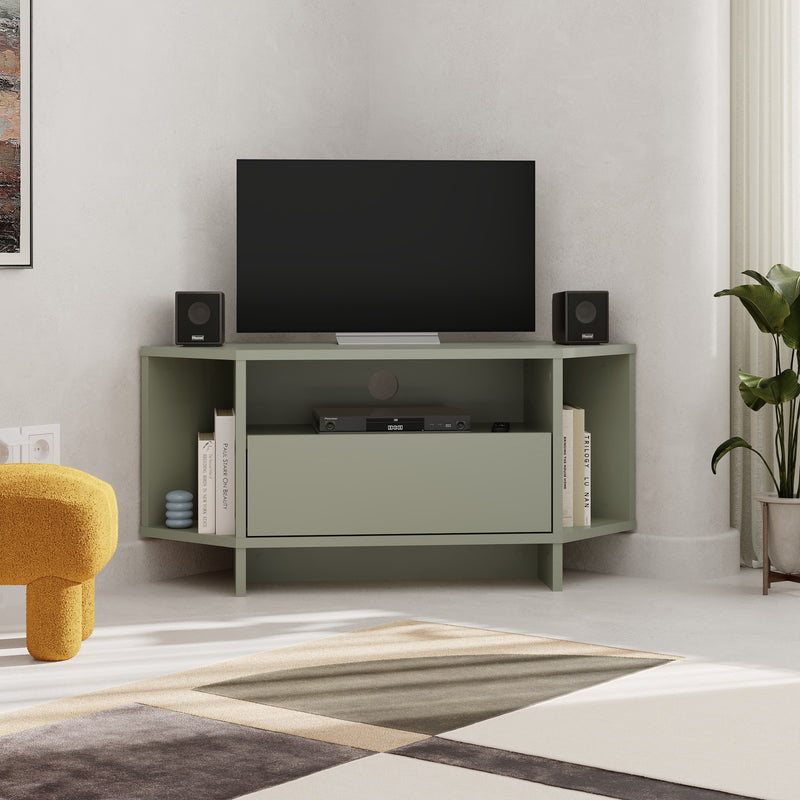 Viva Corner TV Unit – compact corner TV stand with shelves and cabinet – Decortie