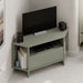 Modern Viva Corner TV Unit – Compact Corner Stand with Shelves & Cabinet for 40-Inch TVs – Ash Green