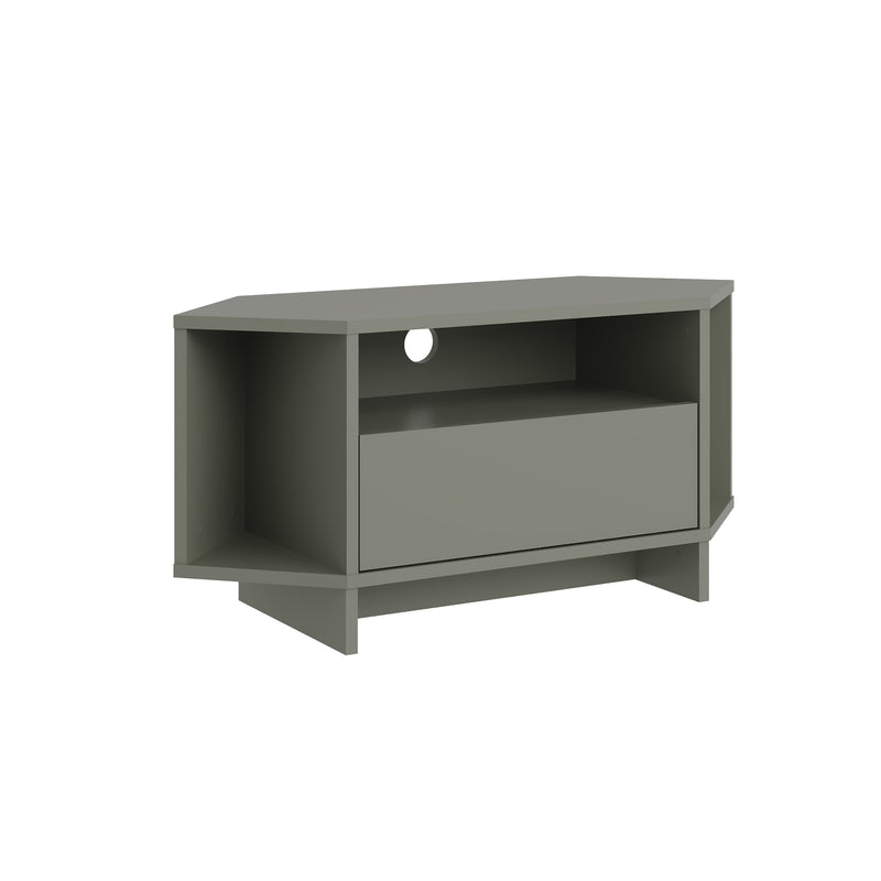 Viva Corner TV Unit – compact corner TV stand with shelves and cabinet – Decortie