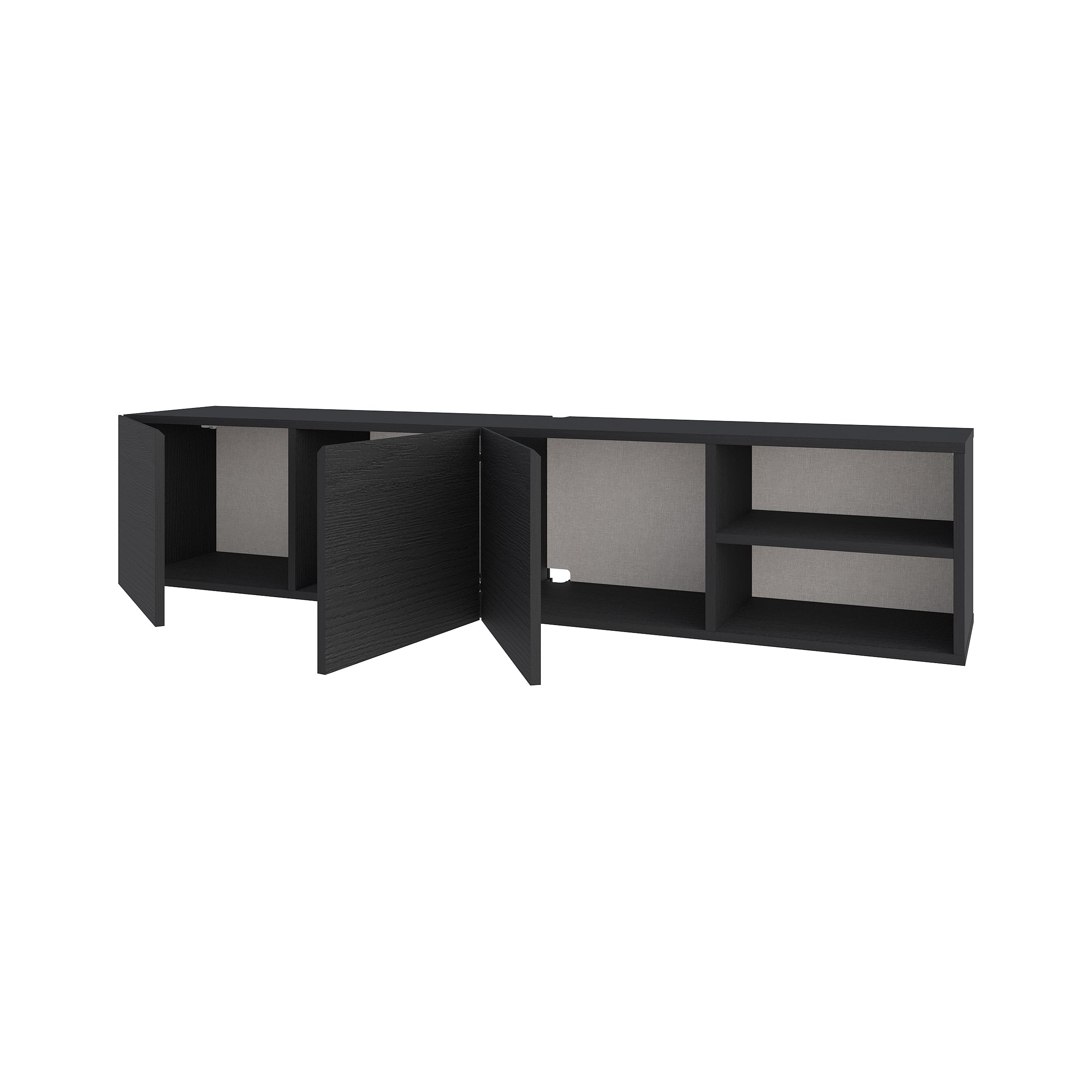 Conrad TV Unit – 180 cm – 3 Soft Close Doors Wall Mounted Entertainment Centre – Black Wood
