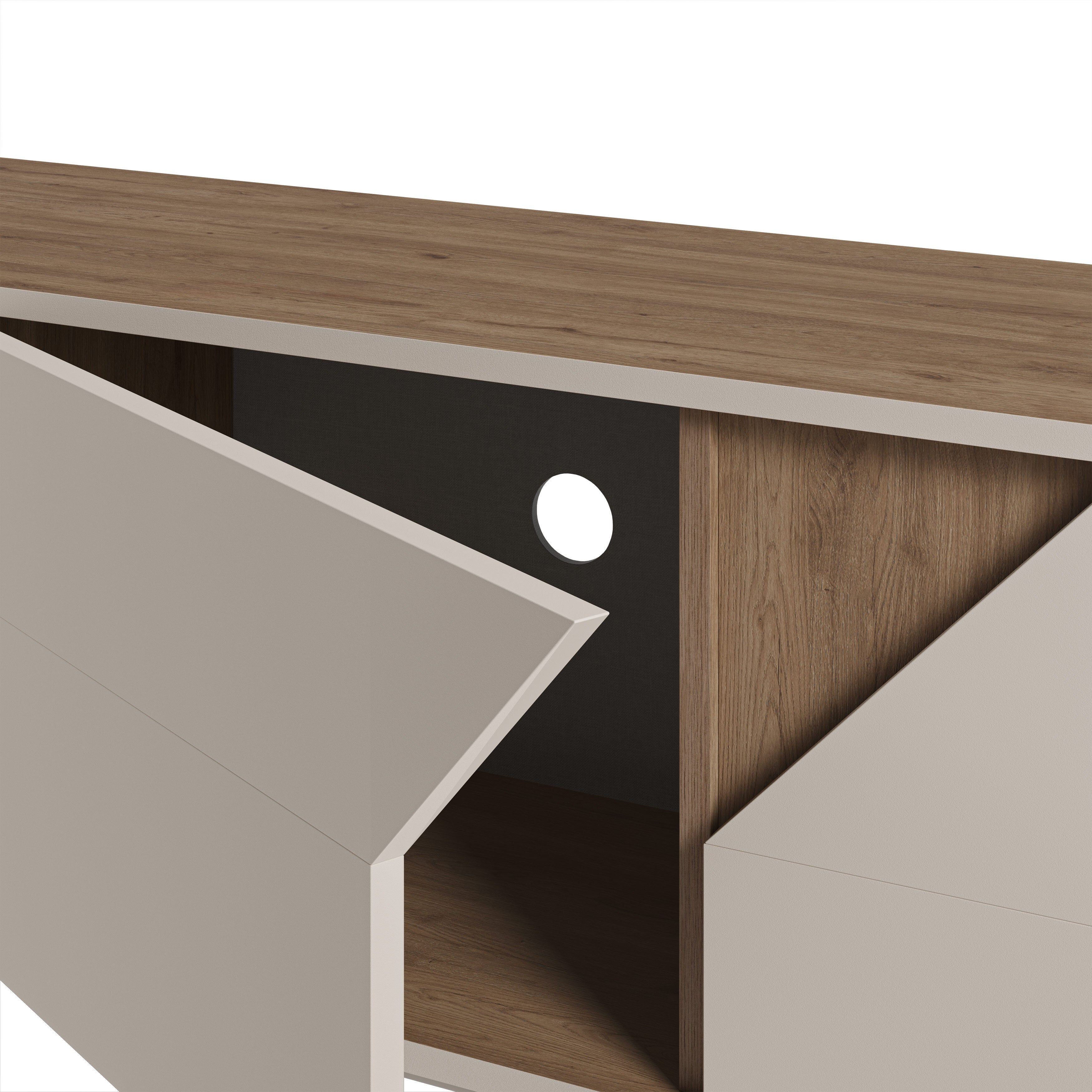 Vesco Modern TV Stand with 3 Door Storage 150cm – Oak,Sandstone