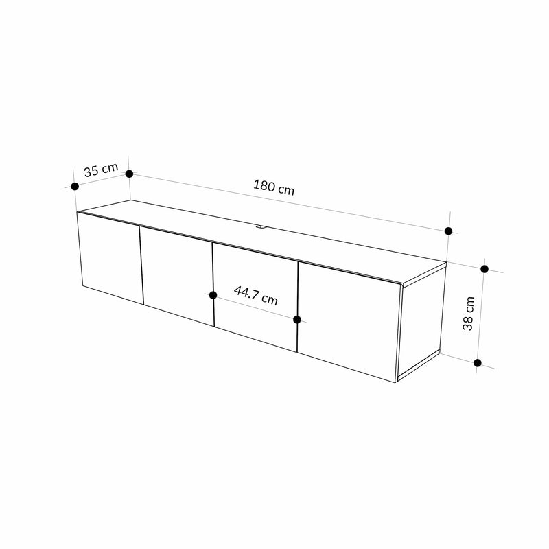 Combe Floating TV Unit 180cm – dimensions – wall-mounted living room entertainment unit – Decortie