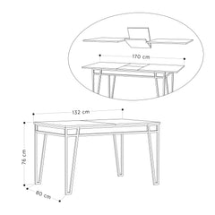 Pal Modern Dining Table Multipurpose Extendable Living Room W 132cm - Decortie