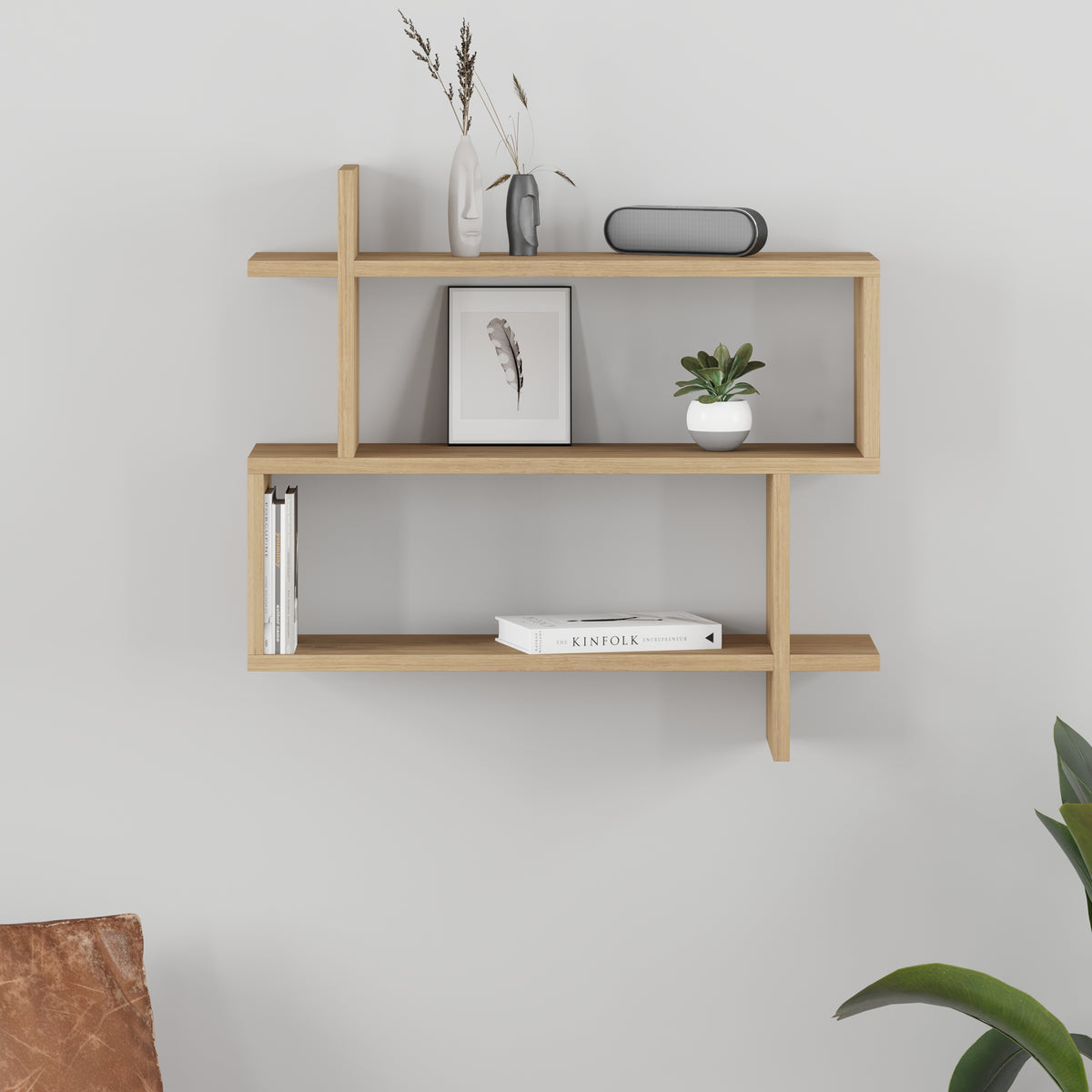Paralel Wall Mounted Modern Bookcase Display Unit Medium W 70 cm in Oak