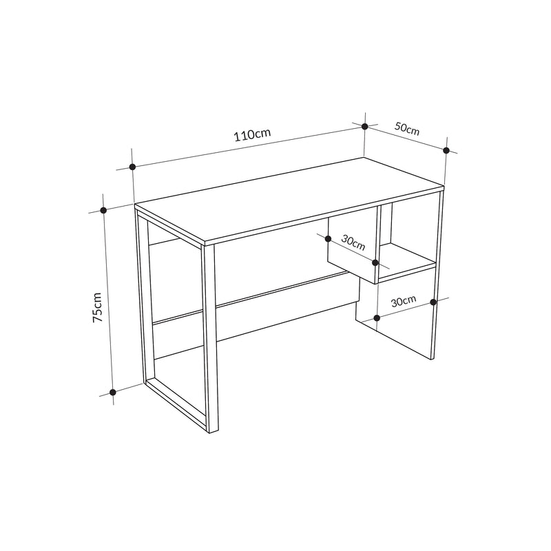 Model 4 Working Table with Square Shelf – dimensions – compact home office desk – Decortie