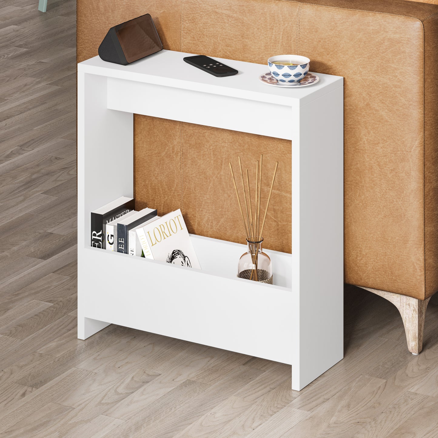 Simpi Modern Side End Table Mocha Grey Multipurpose With Creativeness H 60cm 2 Tier