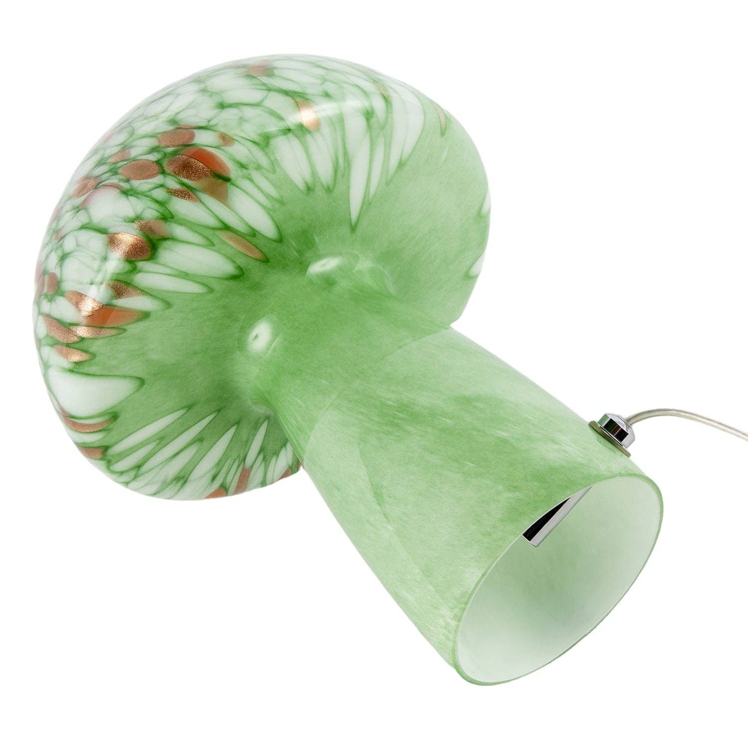 Green Glass Mushroom Lamp 30cm | Retro Italian Style with Copper Flecks