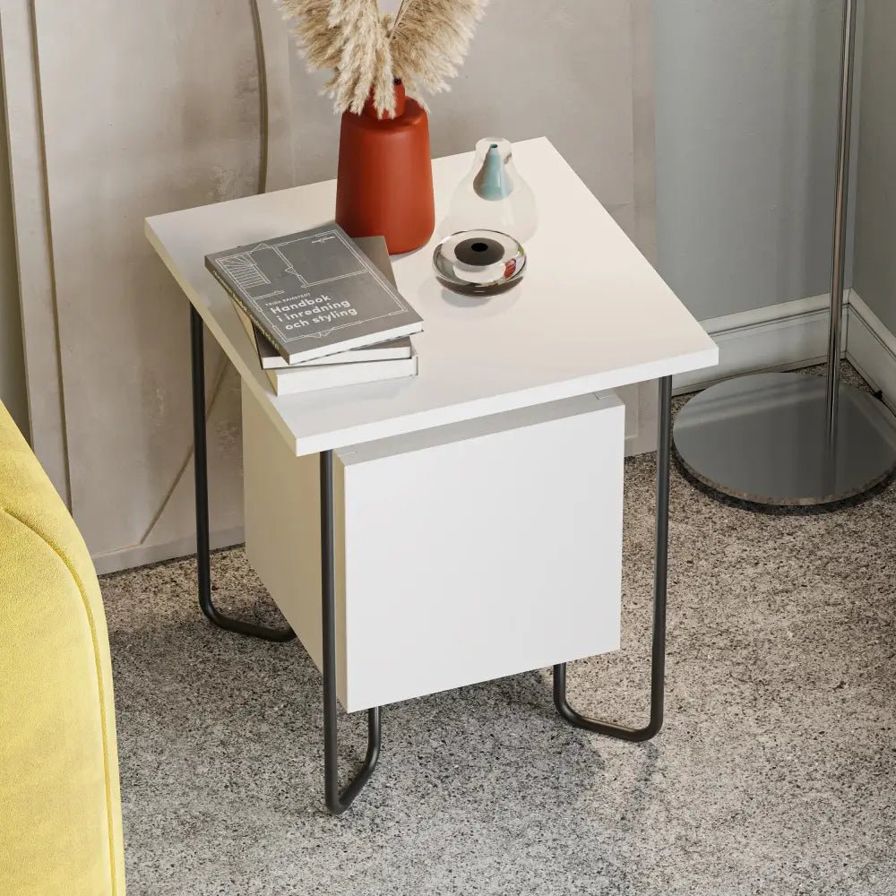 Acres Modern Bedside Table 40cm Width Bedroom Furniture - Nightstand - Decortie - White - 