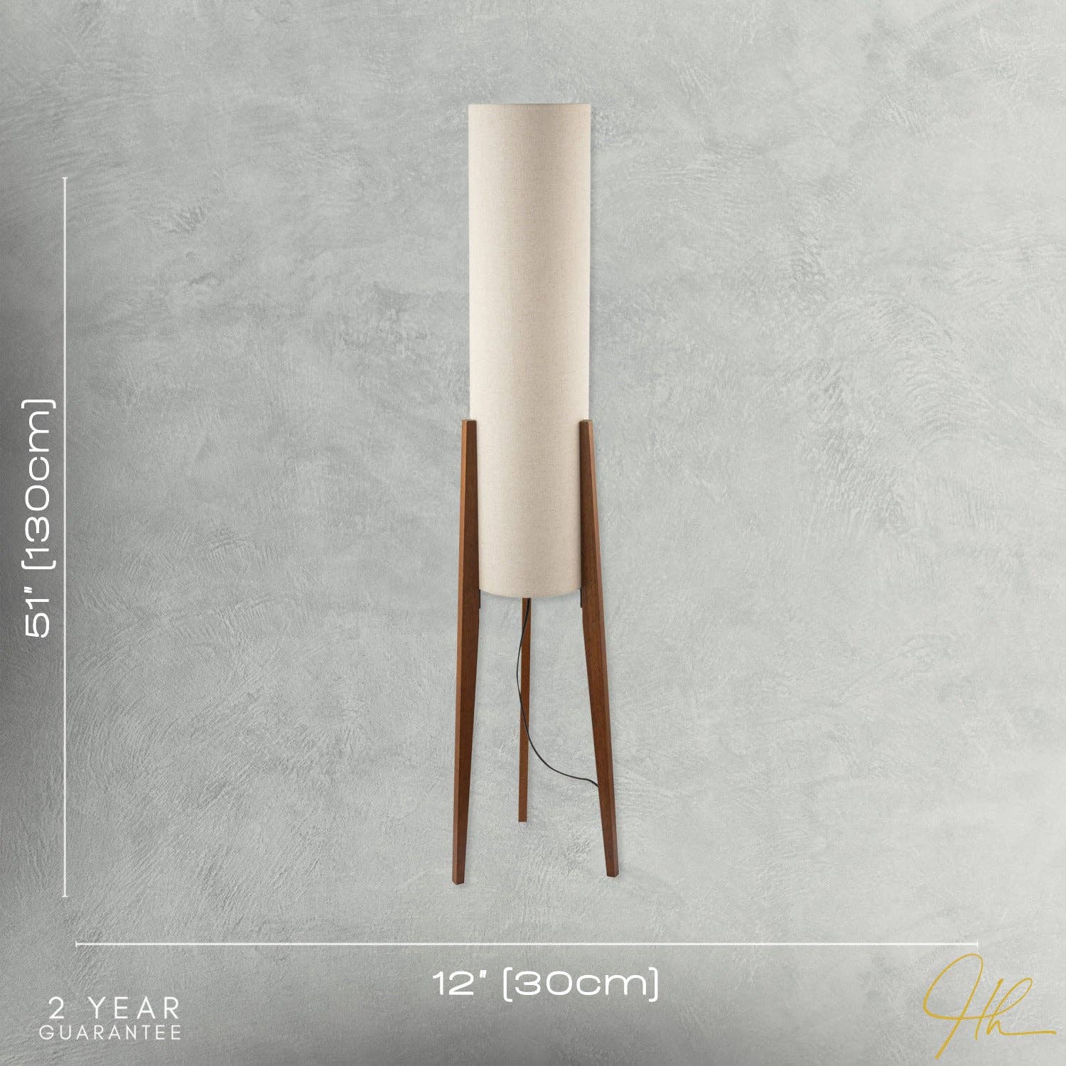 Tripod Floor Lamp 130cm | Natural Linen Shade, Dark Wood Legs