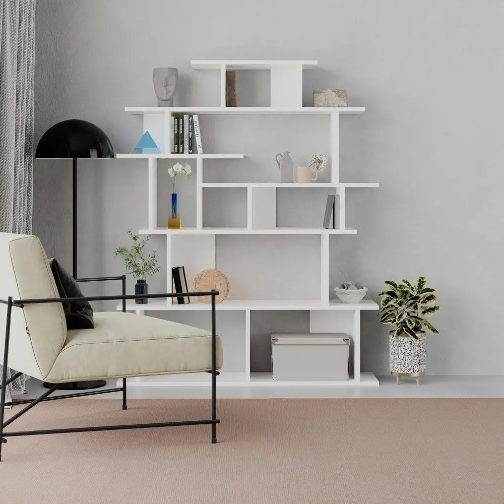 Apollon Modern Bookcase Display Unit Room Separator 149cm - Bookcase - Decortie - White - 