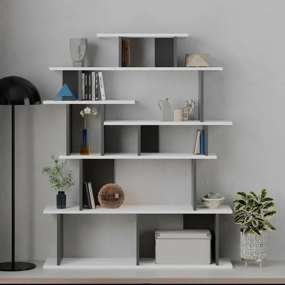 Apollon Modern Bookcase Display Unit Room Separator 149cm - Bookcase - Decortie - Anthracite,White - 