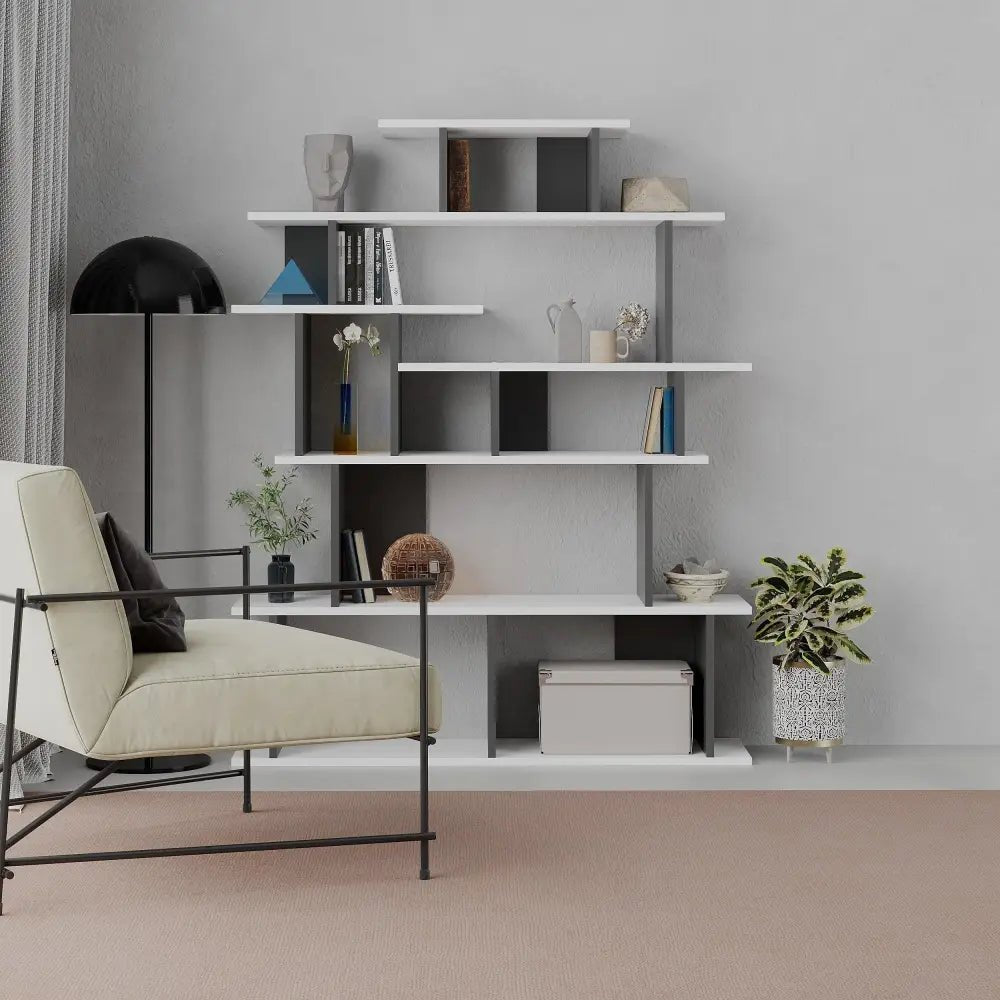 Apollon Modern Bookcase Display Unit Room Separator 149cm - Bookcase - Decortie - White - 