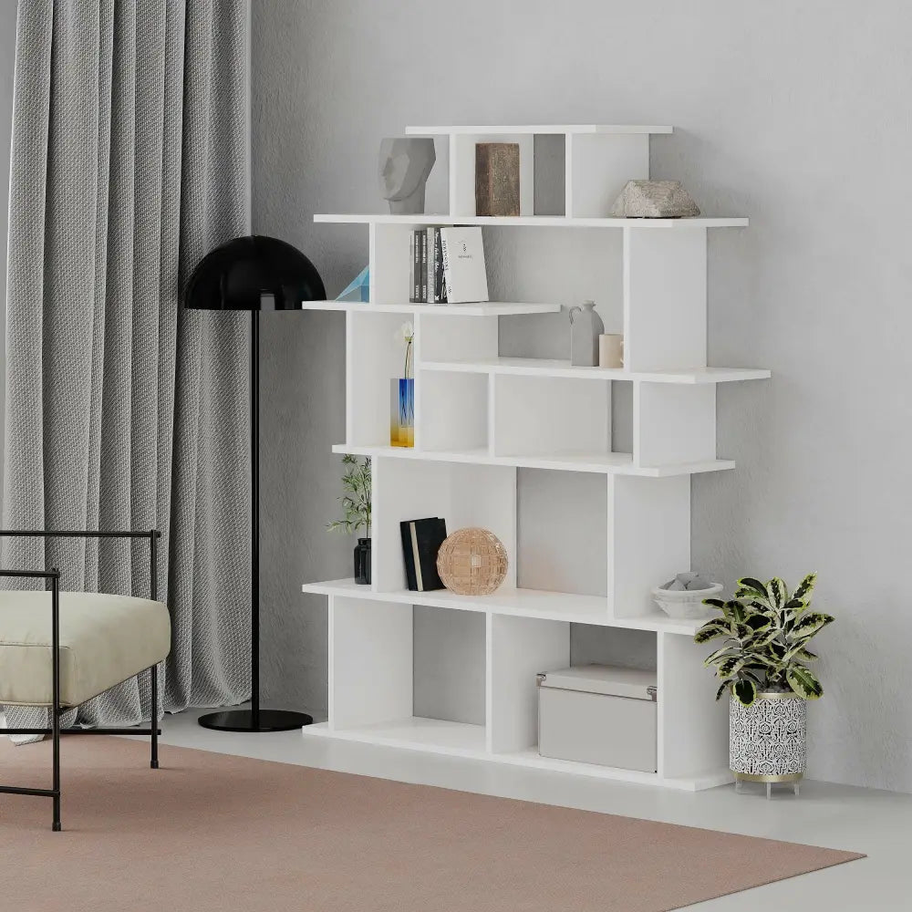 Apollon Modern Bookcase Display Unit Room Separator 149cm - Bookcase - Decortie - White - 