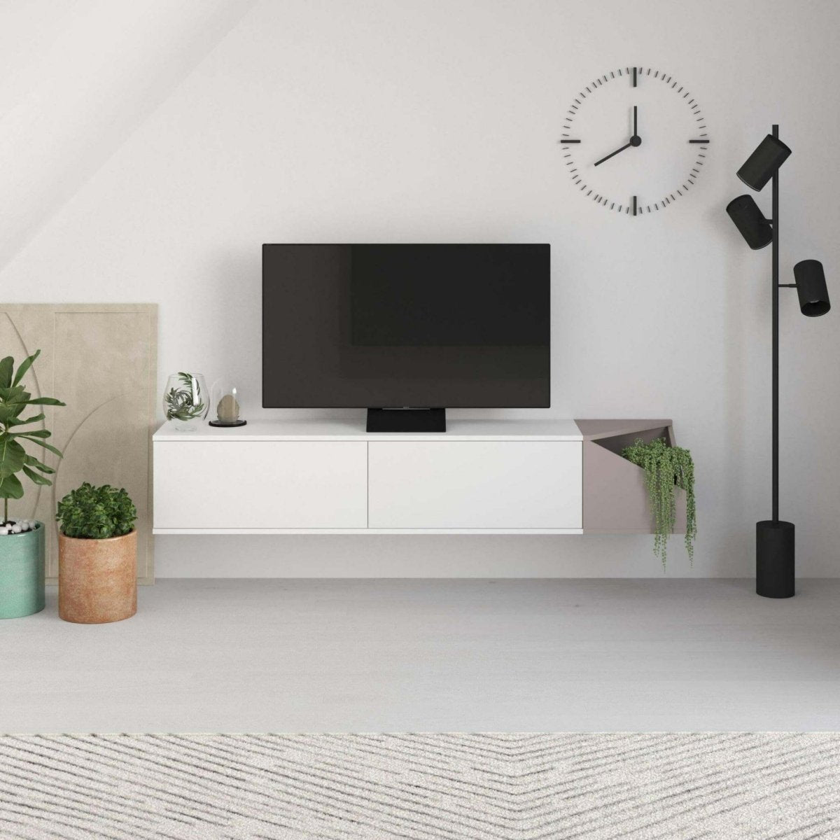 Aulos Modern Floating TV Stand Multimedia Centre With Storage - TV Stand - Decortie - Light Mocha,White - 