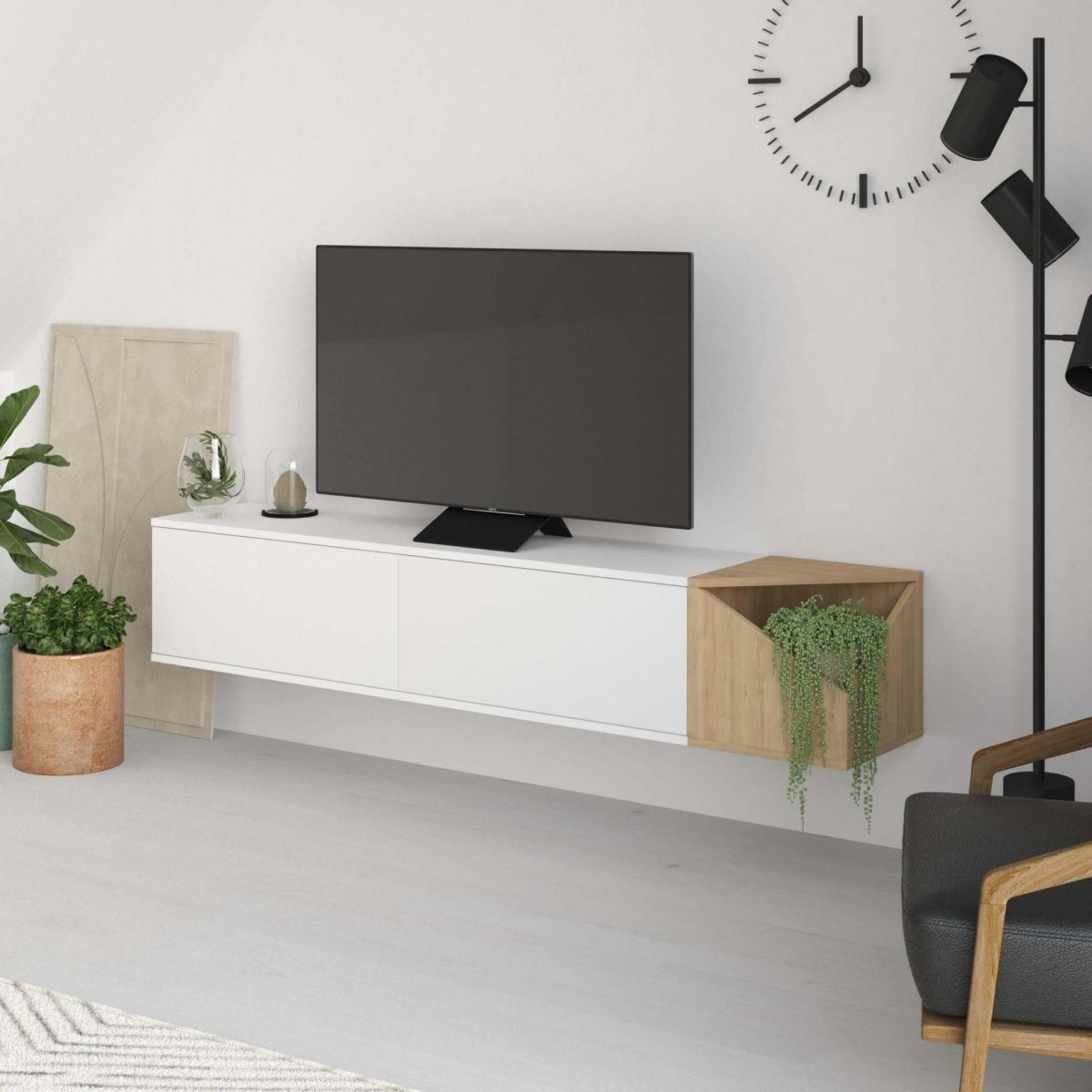 Aulos Modern Floating TV Stand Multimedia Centre With Storage - TV Stand - Decortie - Light Mocha,White - 