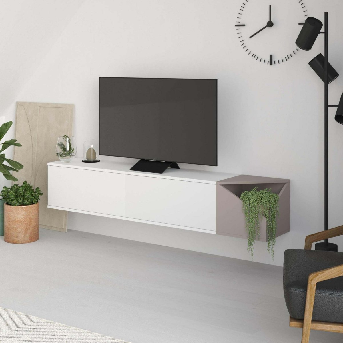 Aulos Modern Floating TV Stand Multimedia Centre With Storage - TV Stand - Decortie - Oak,White - 