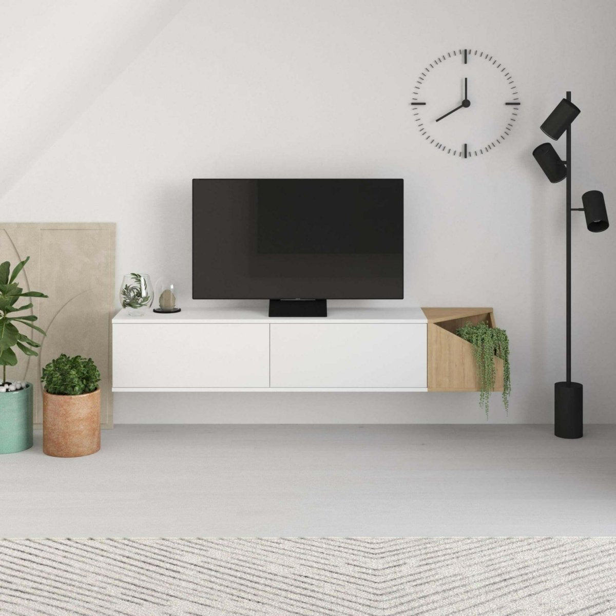 Aulos Modern Floating TV Stand Multimedia Centre With Storage - TV Stand - Decortie - Oak,White - 