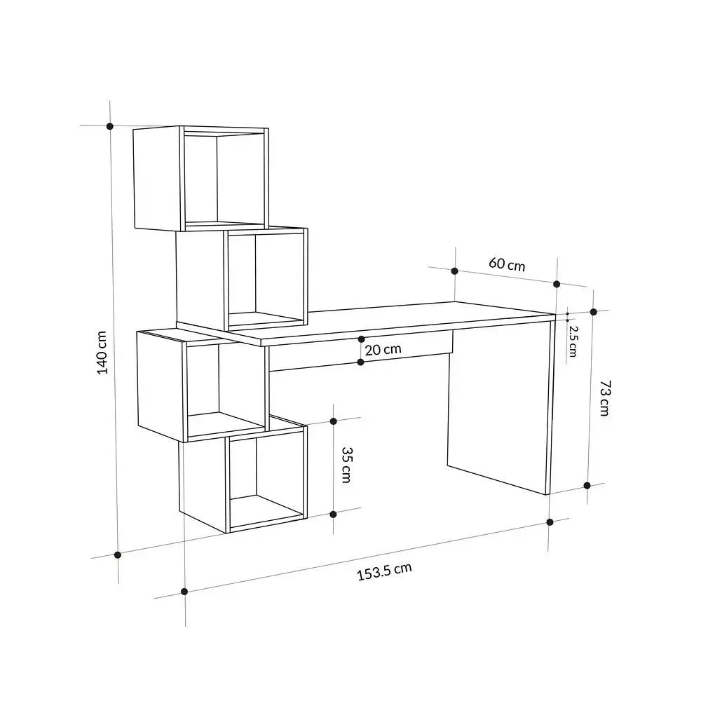 Balance Modern Desk With Shelves Width 153.5cm - Working Table - Decortie - White - 