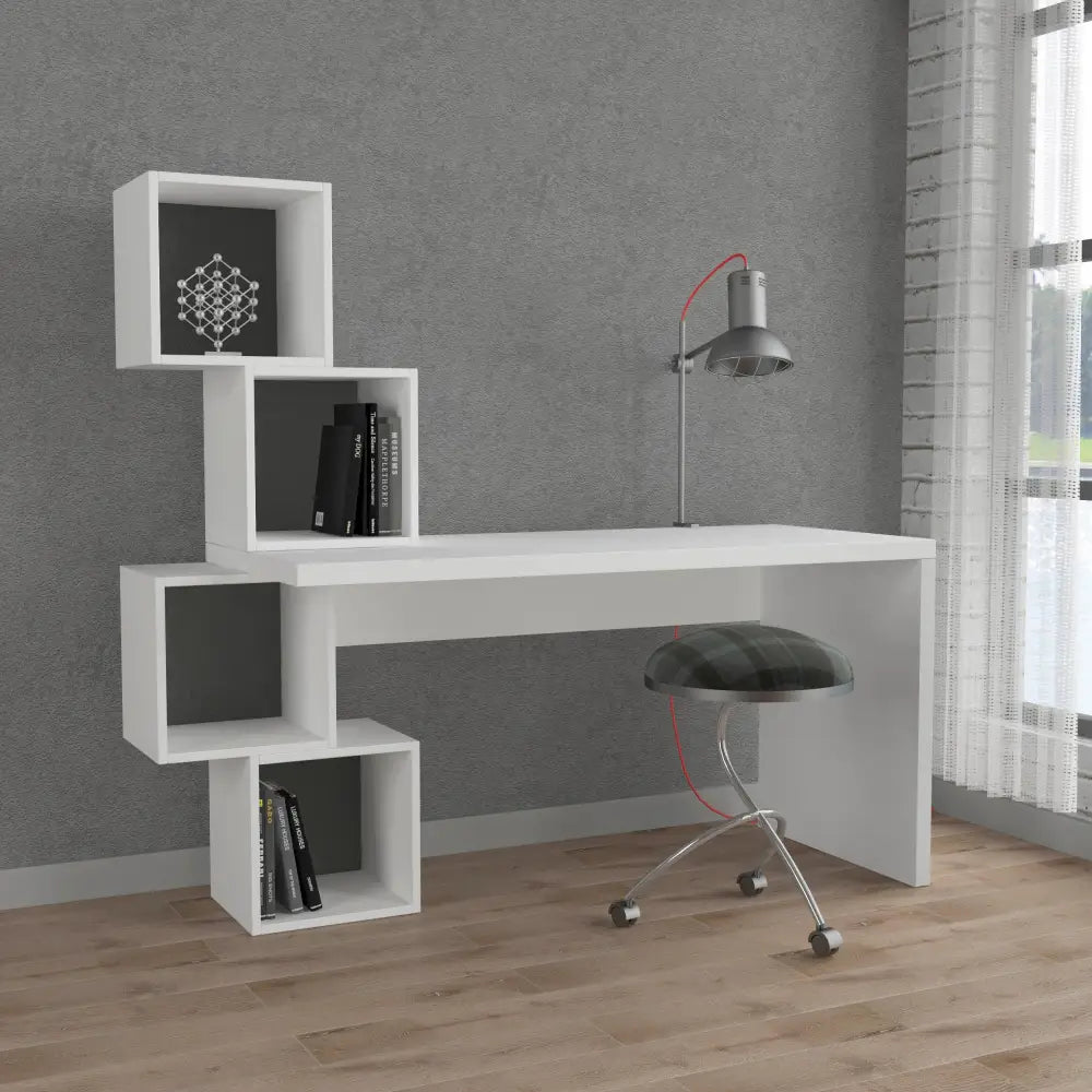 Balance Modern Desk With Shelves Width 153.5cm - Working Table - Decortie - Anthracite,White - 