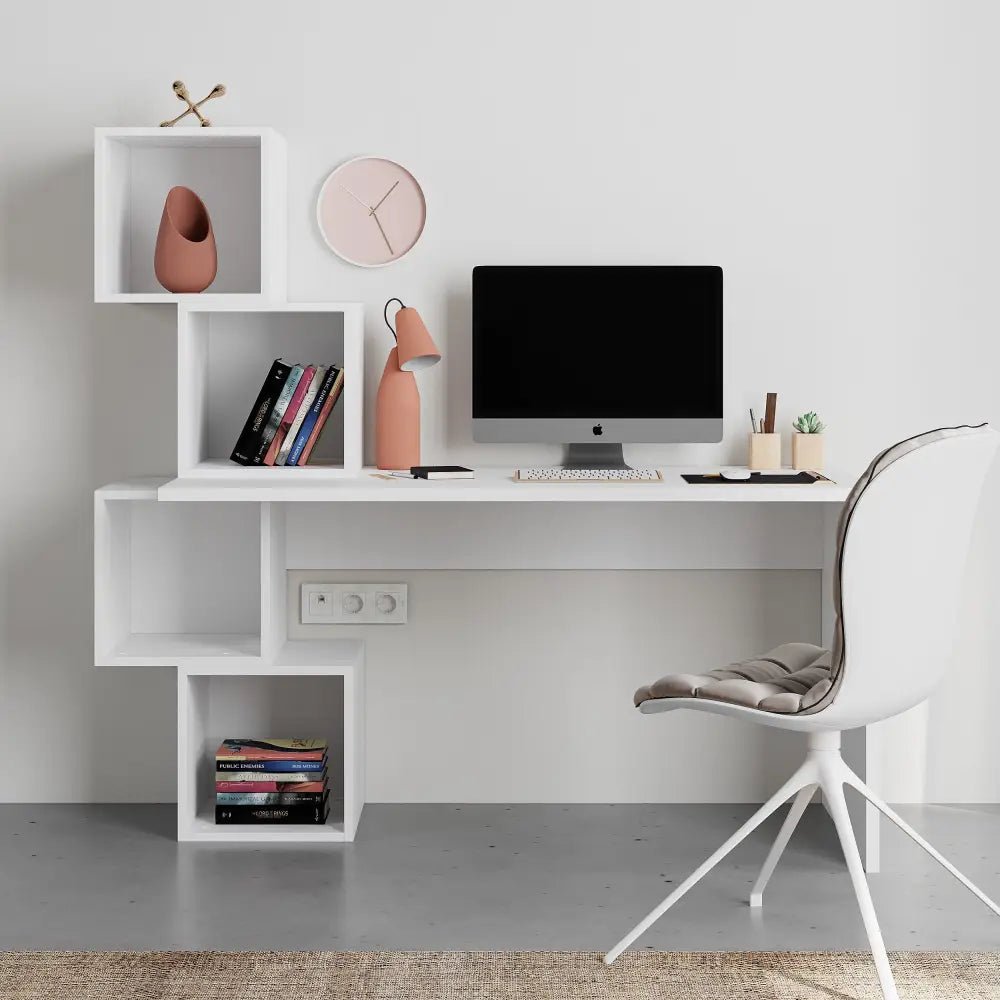 Balance Modern Desk With Shelves Width 153.5cm - Working Table - Decortie - White - 