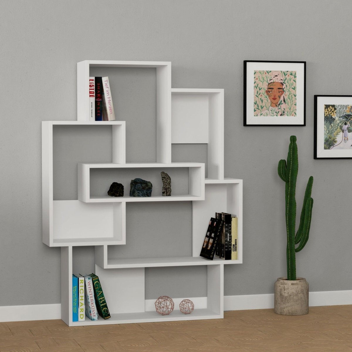 Barce Modern Bookcase Display Unit H 132cm - Bookcase - Decortie - Oak,White - 