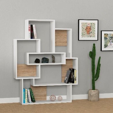 Barce Modern Bookcase Display Unit H 132cm - Bookcase - Decortie - Oak,White - 