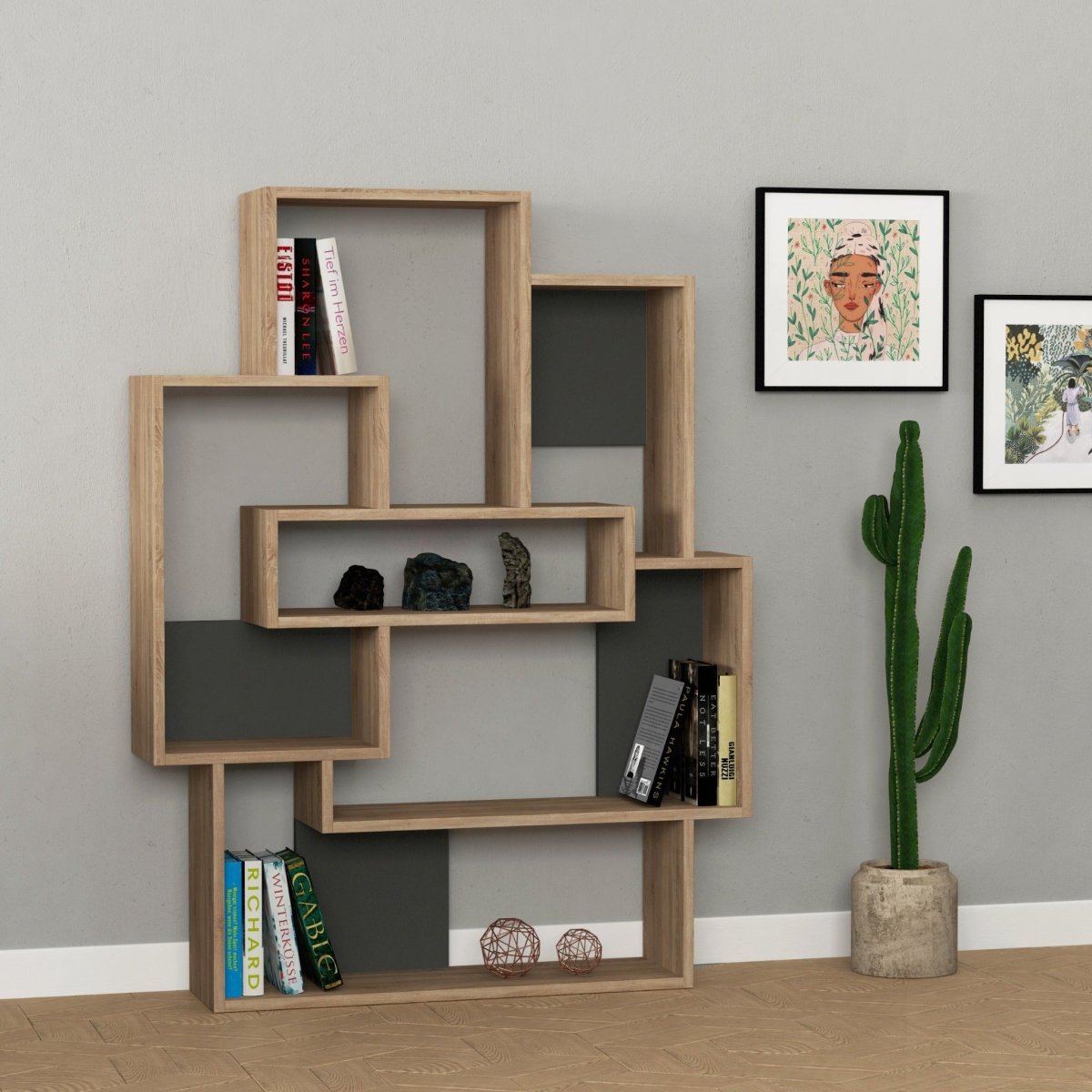 Barce Modern Bookcase Display Unit H 132cm - Bookcase - Decortie - Oak,White - 