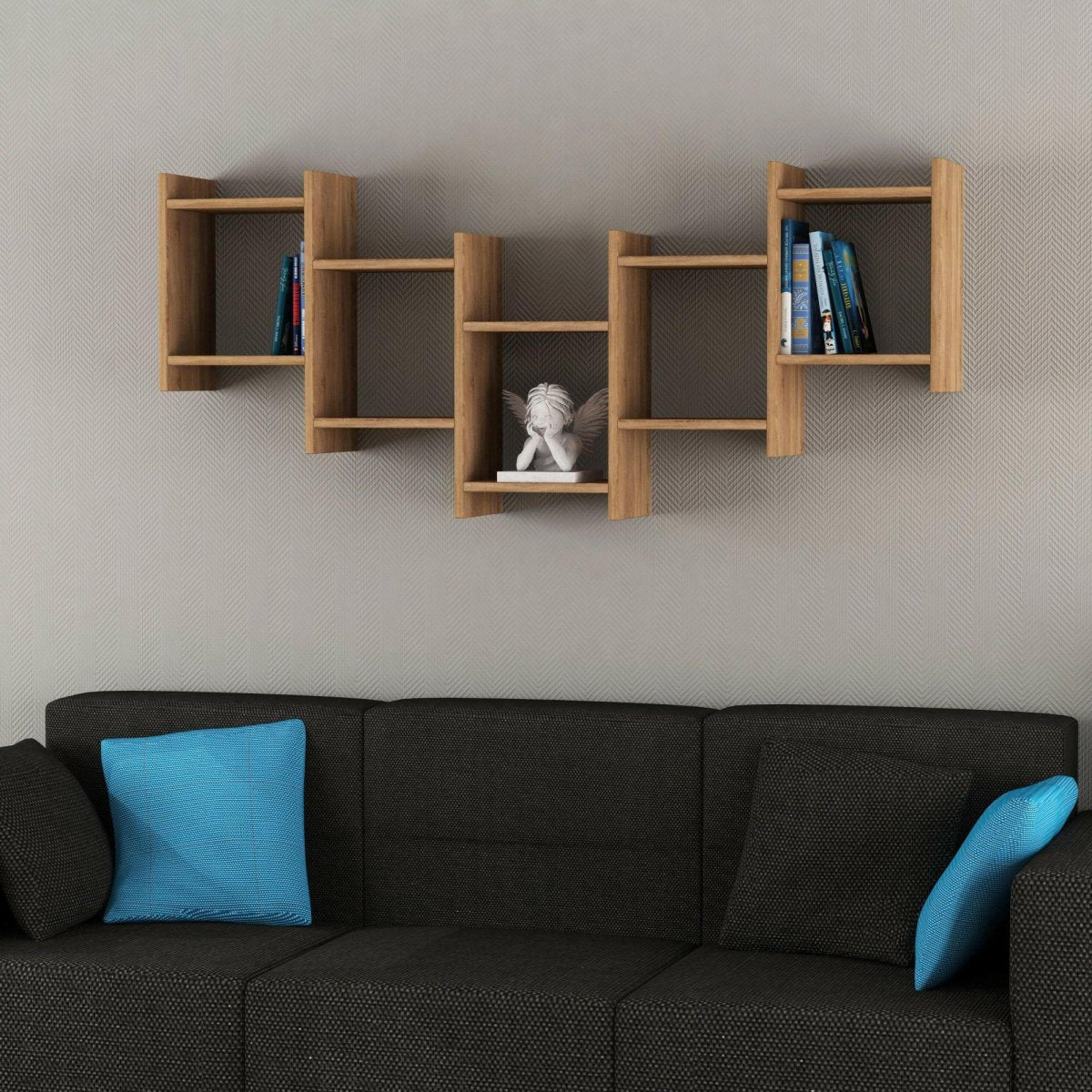 Bat Modern Floating Shelf 64cm Tall - Wall Shelf - Decortie - Oak - 