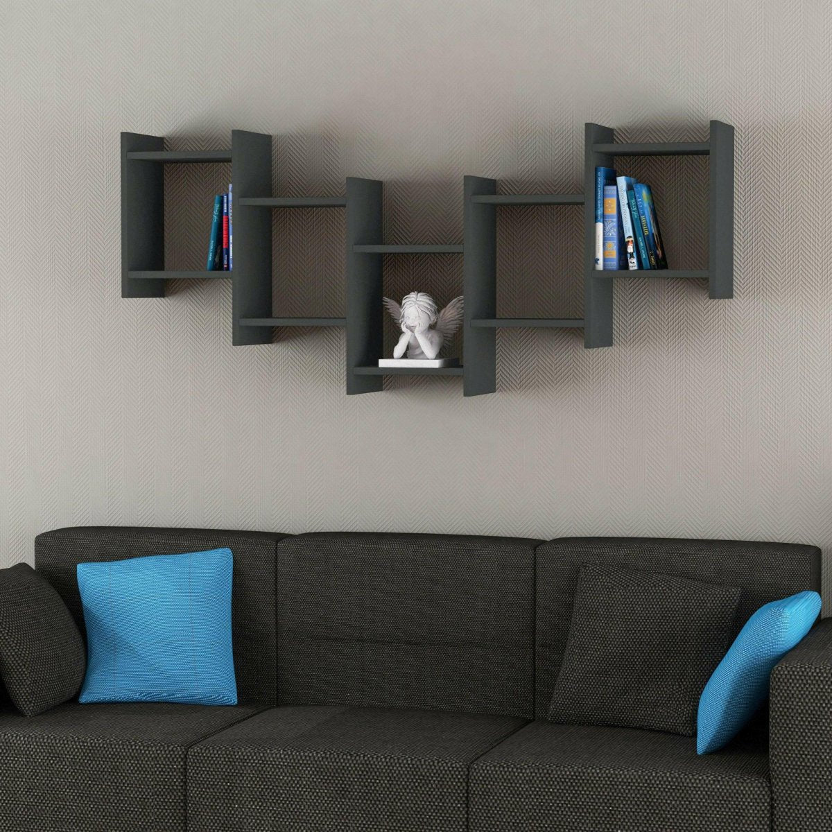 Bat Modern Floating Shelf 64cm Tall - Wall Shelf - Decortie - Anthracite Grey - 