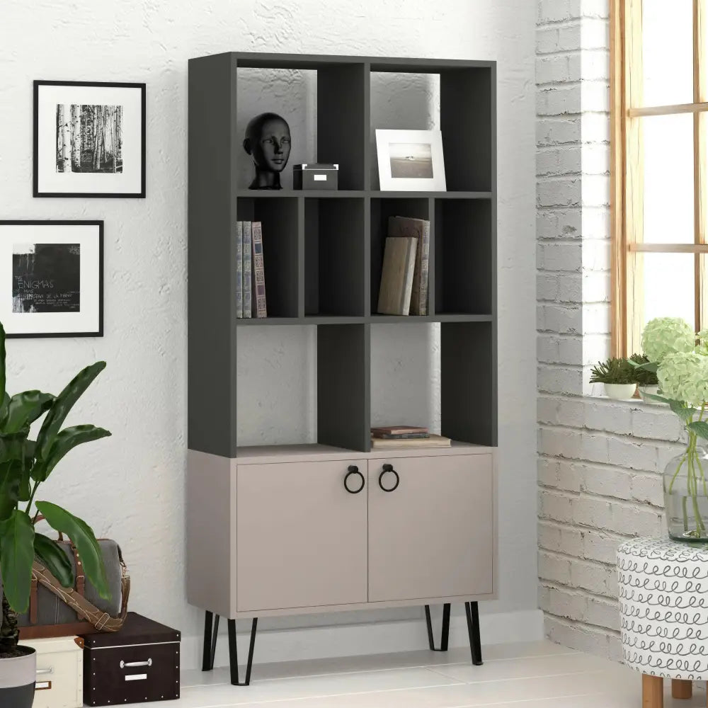 Bene Modern Bookcase Display Unit Tall 166cm - Light Mocha,Anthracite