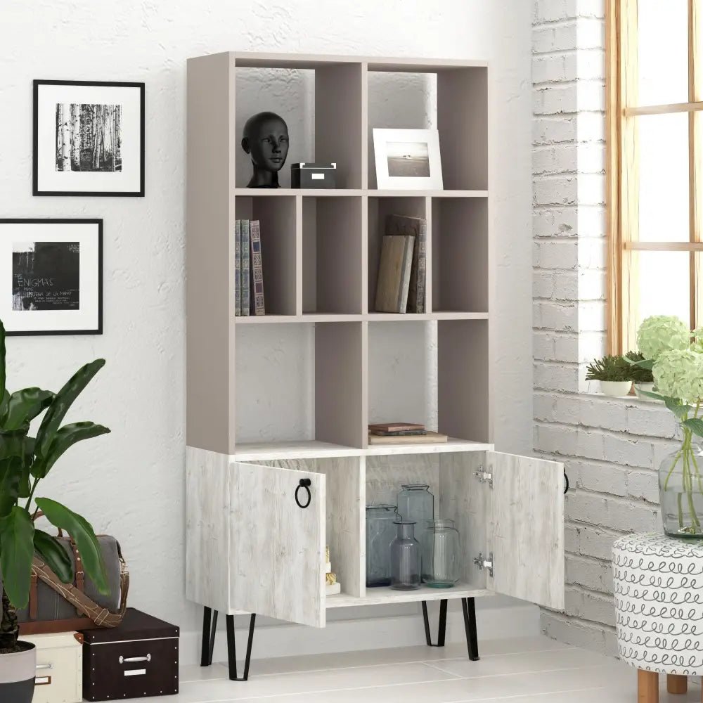 Bene Modern Bookcase Display Unit Tall 166cm - Bookcase - Decortie - Oak,White - 