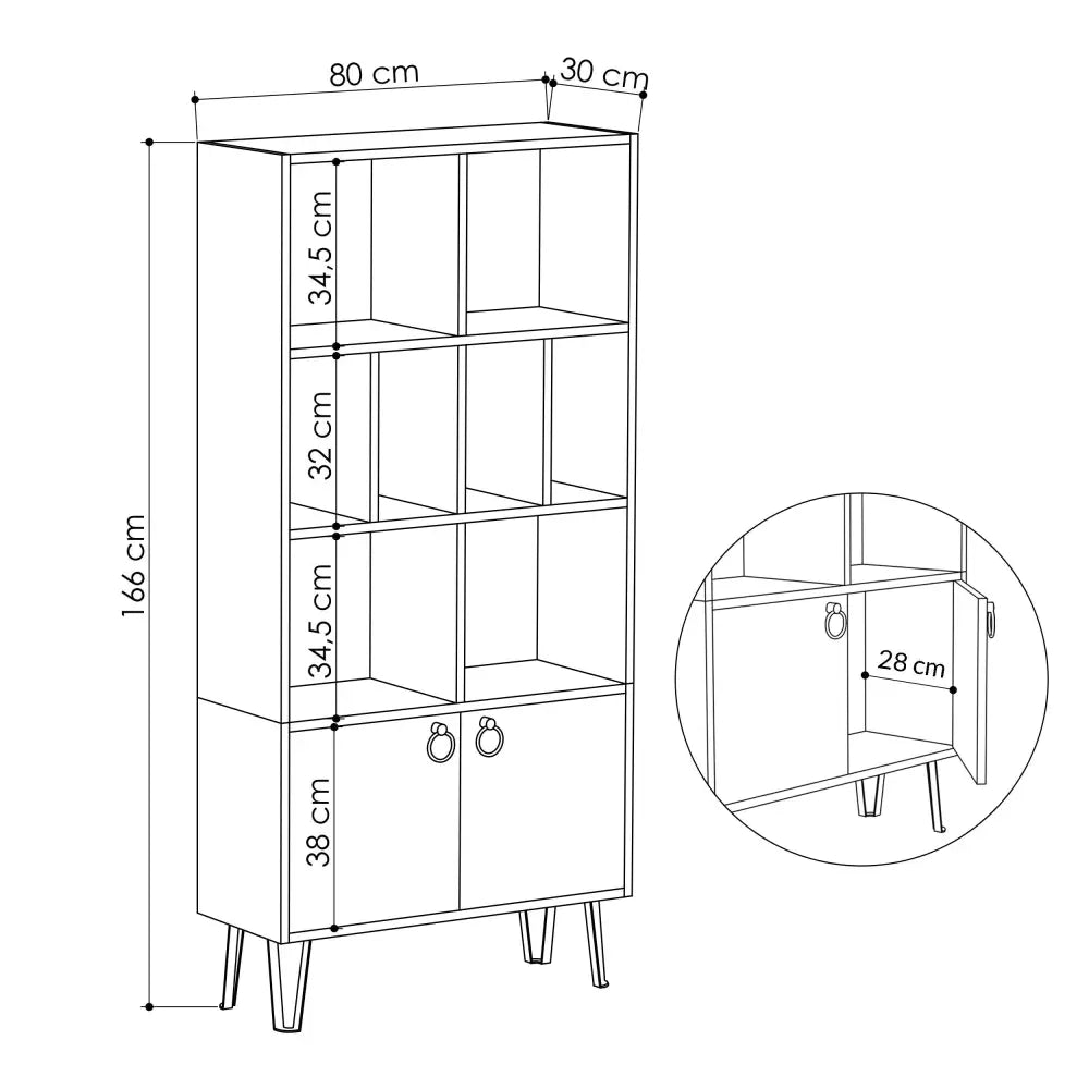 Bene Modern Bookcase Display Unit Tall 166cm - Bookcase - Decortie - Oak,White - 