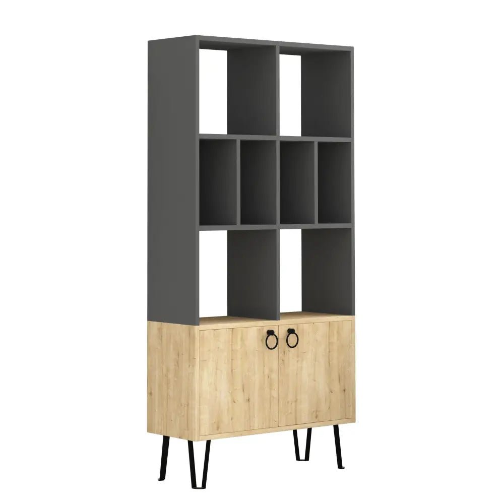 Bene Modern Bookcase Display Unit Tall 166cm - Bookcase - Decortie - Oak,White - 