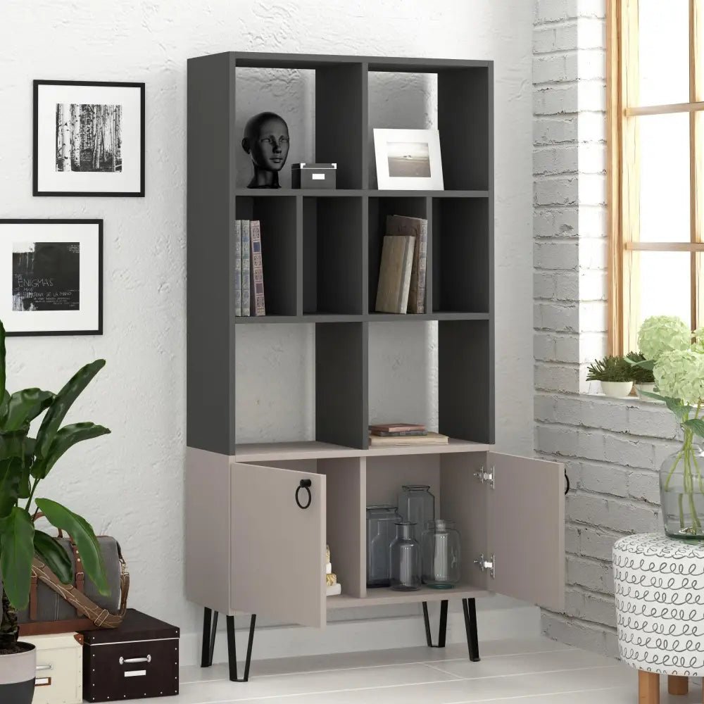 Bene Modern Bookcase Display Unit Tall 166cm - Bookcase - Decortie - Oak,White - 