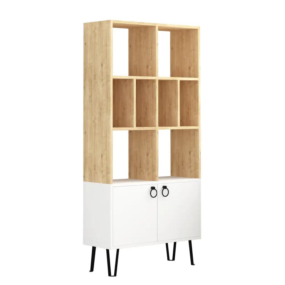 Bene Modern Bookcase Display Unit Tall 166cm - Bookcase - Decortie - Oak,White - 