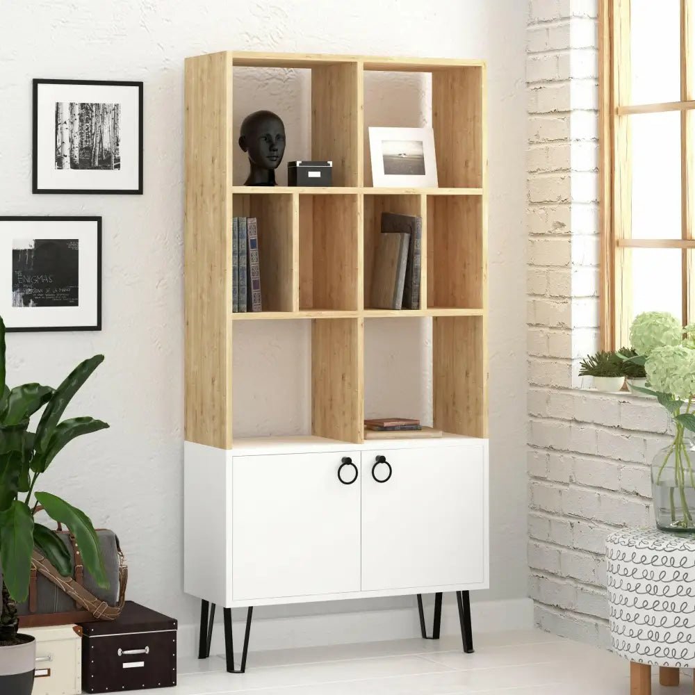 Bene Modern Bookcase Display Unit Tall 166cm - Bookcase - Decortie - Oak,White - 