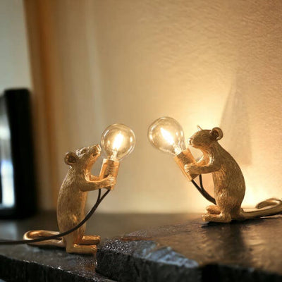 Gold Mouse Night Light | Resin Table Lamp
