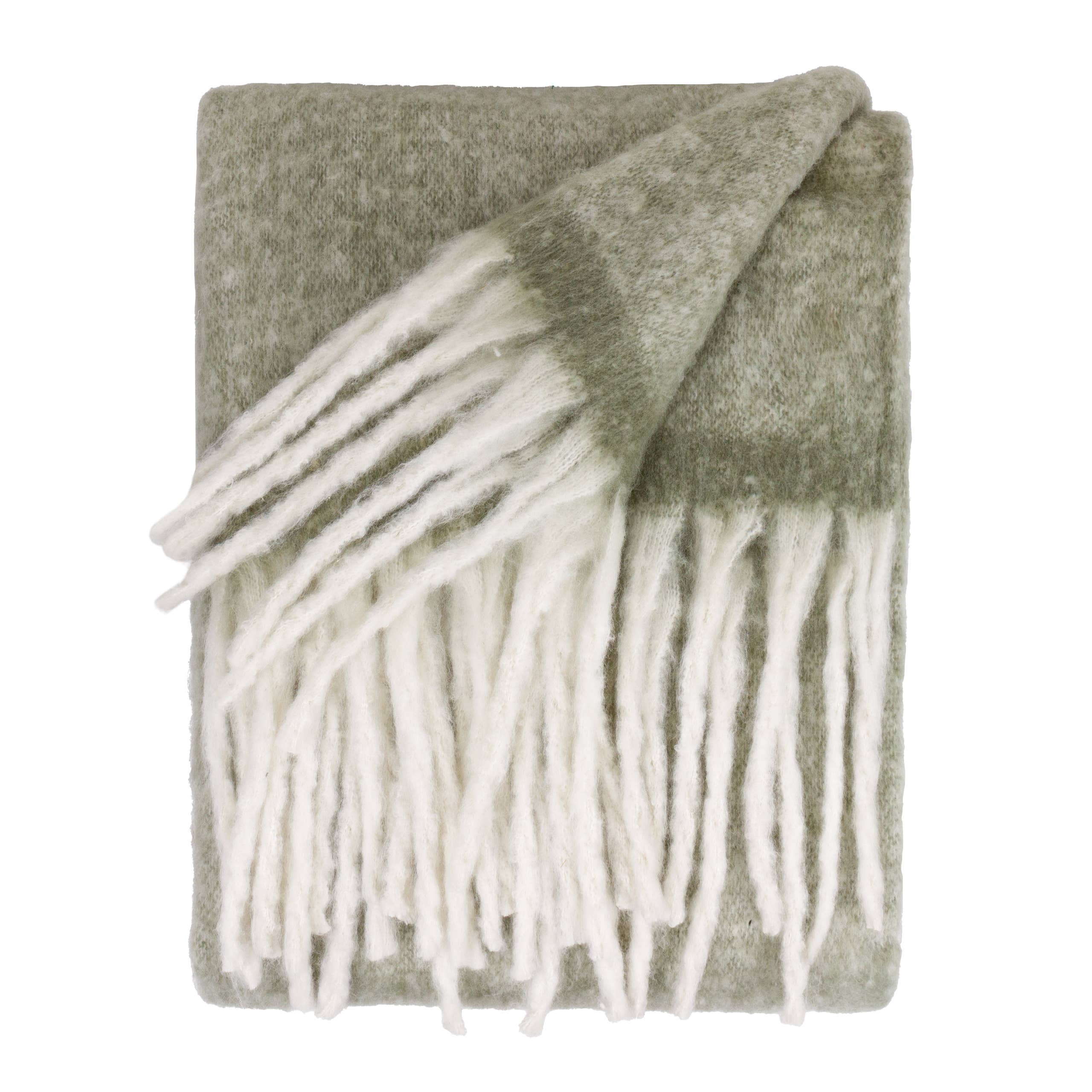 Cozy Woven Throw 140x180cm | Soft Green with Tassels