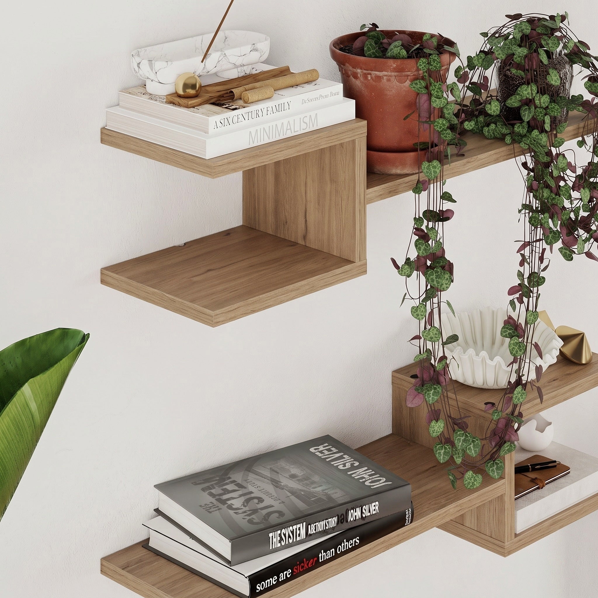 Fork Modern Floating Shelf Set 18.2cm Short – Natural Oak