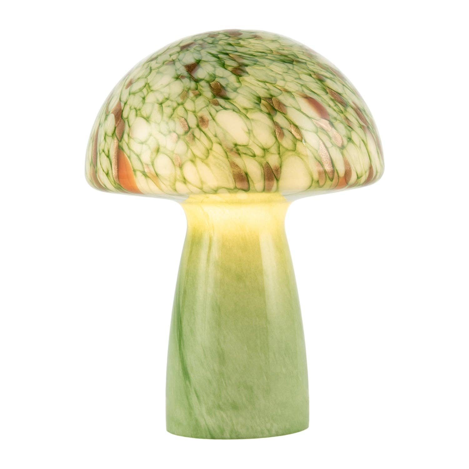 Green Glass Mushroom Lamp 30cm | Retro Italian Style with Copper Flecks