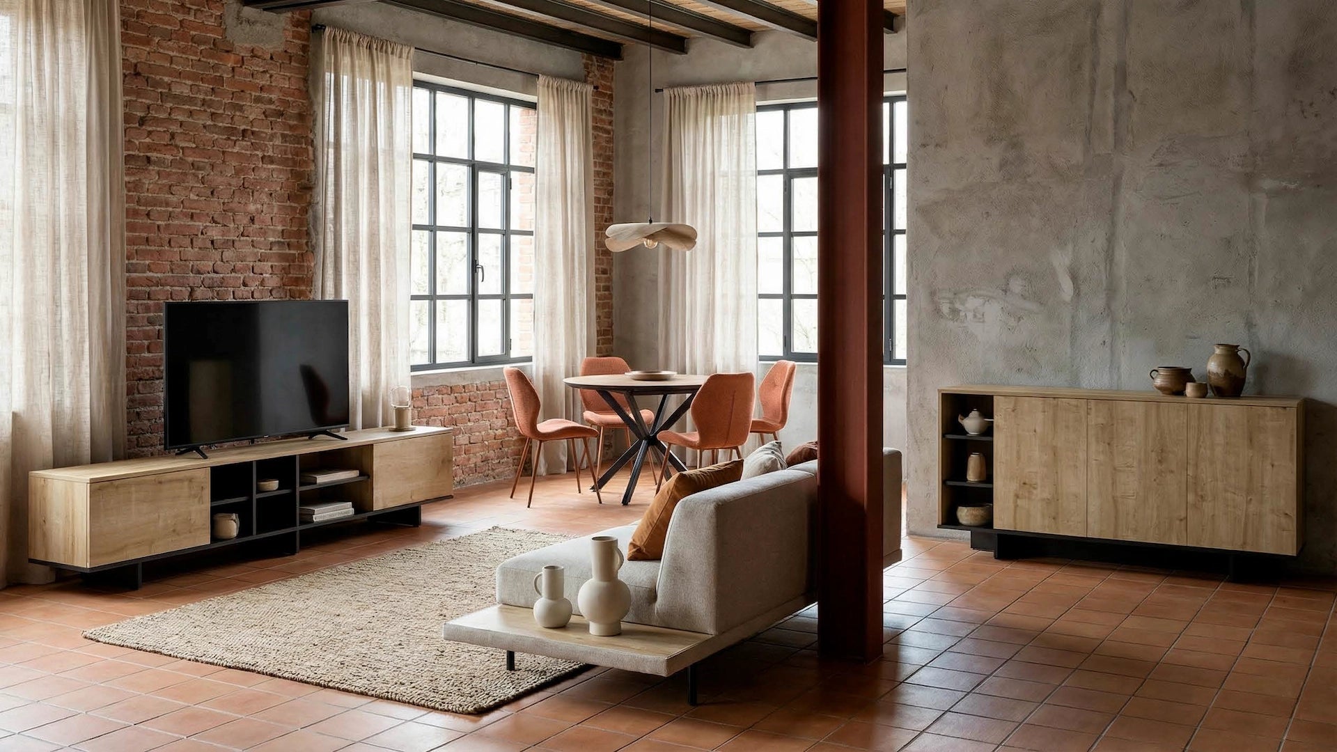 Modern Decortie furniture collection featuring contemporary coffee tables, storage solutions and home furniture in a bright modern interior.